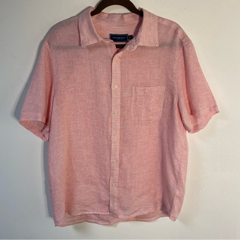 Vineyard Vines Men’s Shirt 100% Linen Short Sleeves Pink Large